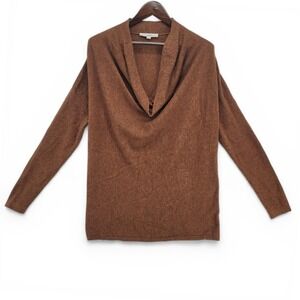 LOFT Women XL Sweater Wool Blend Chocolate Brown Cowl Neck Ribbed Knit Cozy Fall